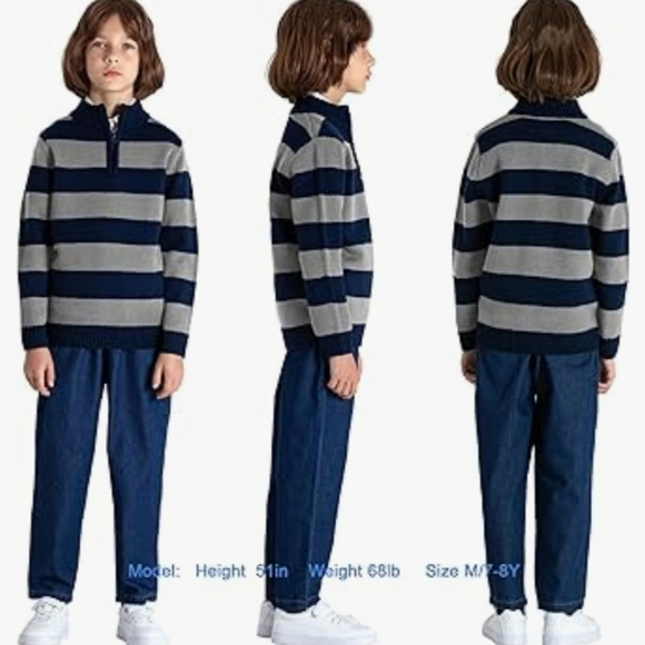Chaps Boys Size 8 Gray Navy Sweater with Quarter Zip - Picture 1 of 6